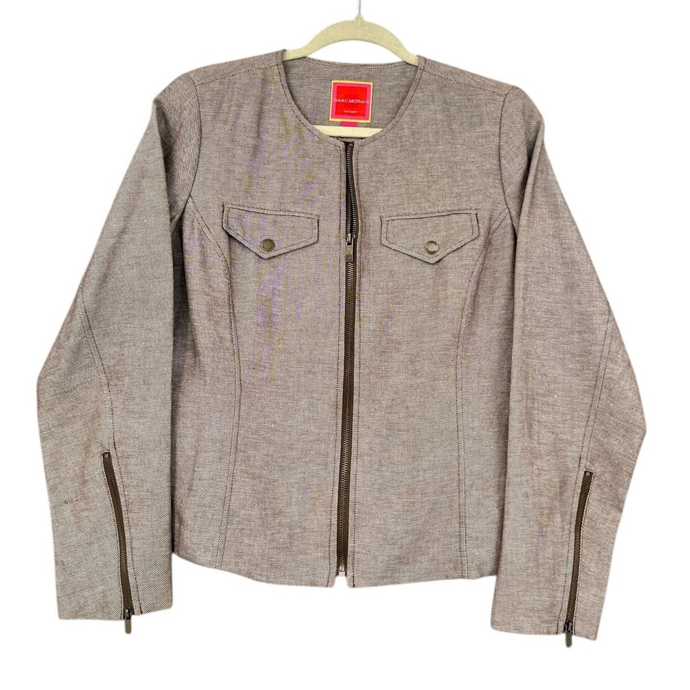 Isaac Mizrahi for Target Moto Jacket Women M Linen Cotton Brown
